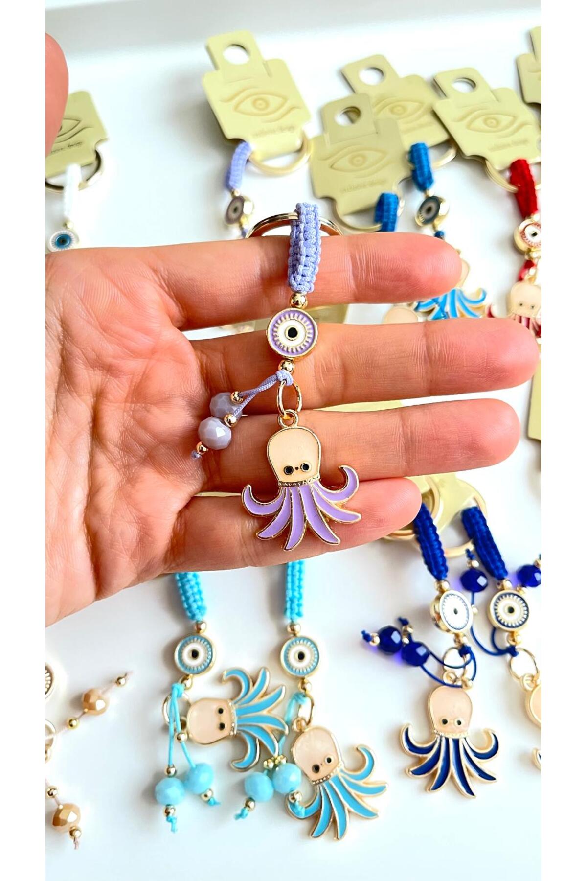 Ivy Gold-Plated Evil Eye Keychain - Lilac Octopus Design