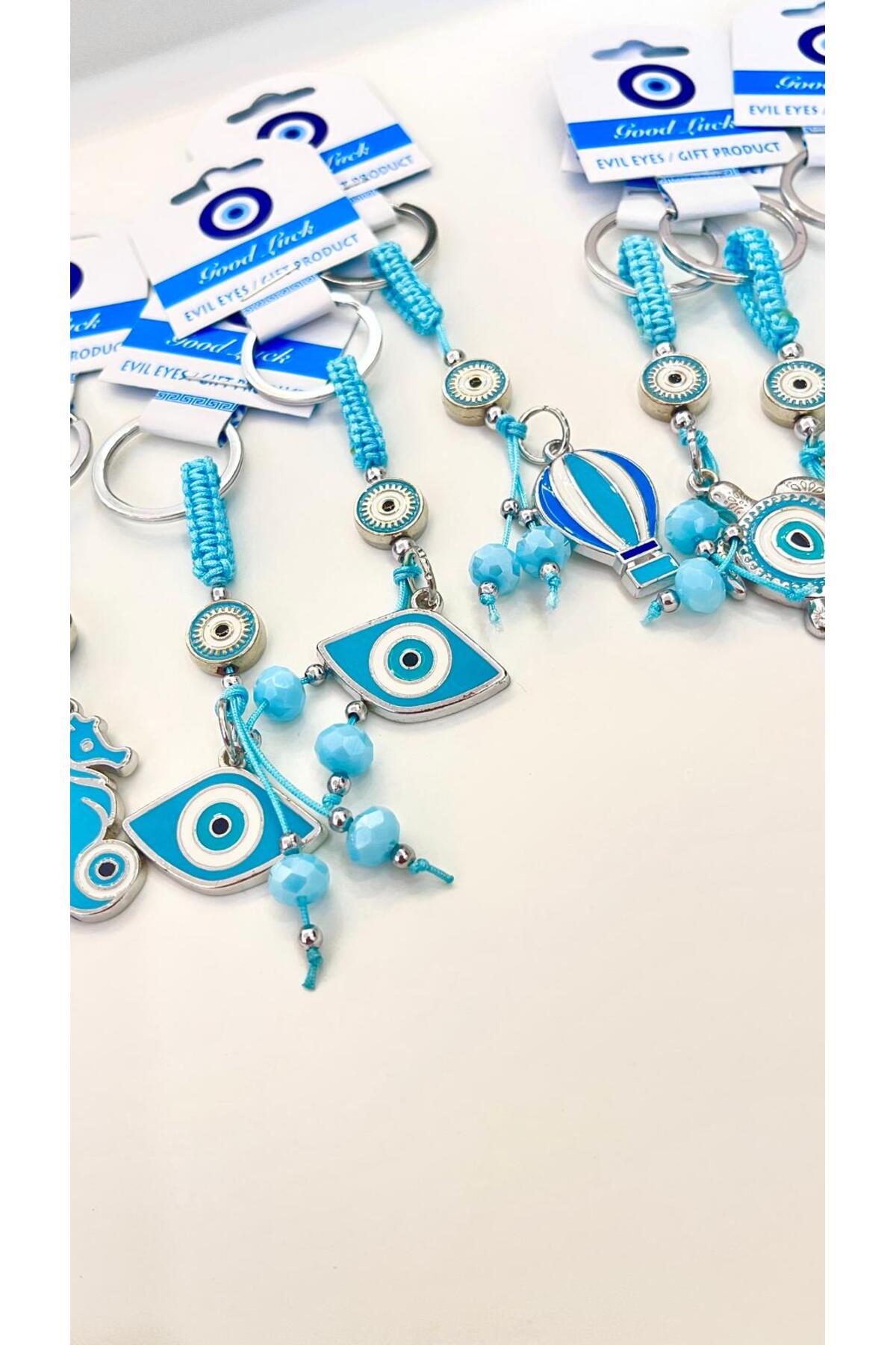 Abigail Silver-Plated Evil Eye Keychain - Oval Blue Evil Eye