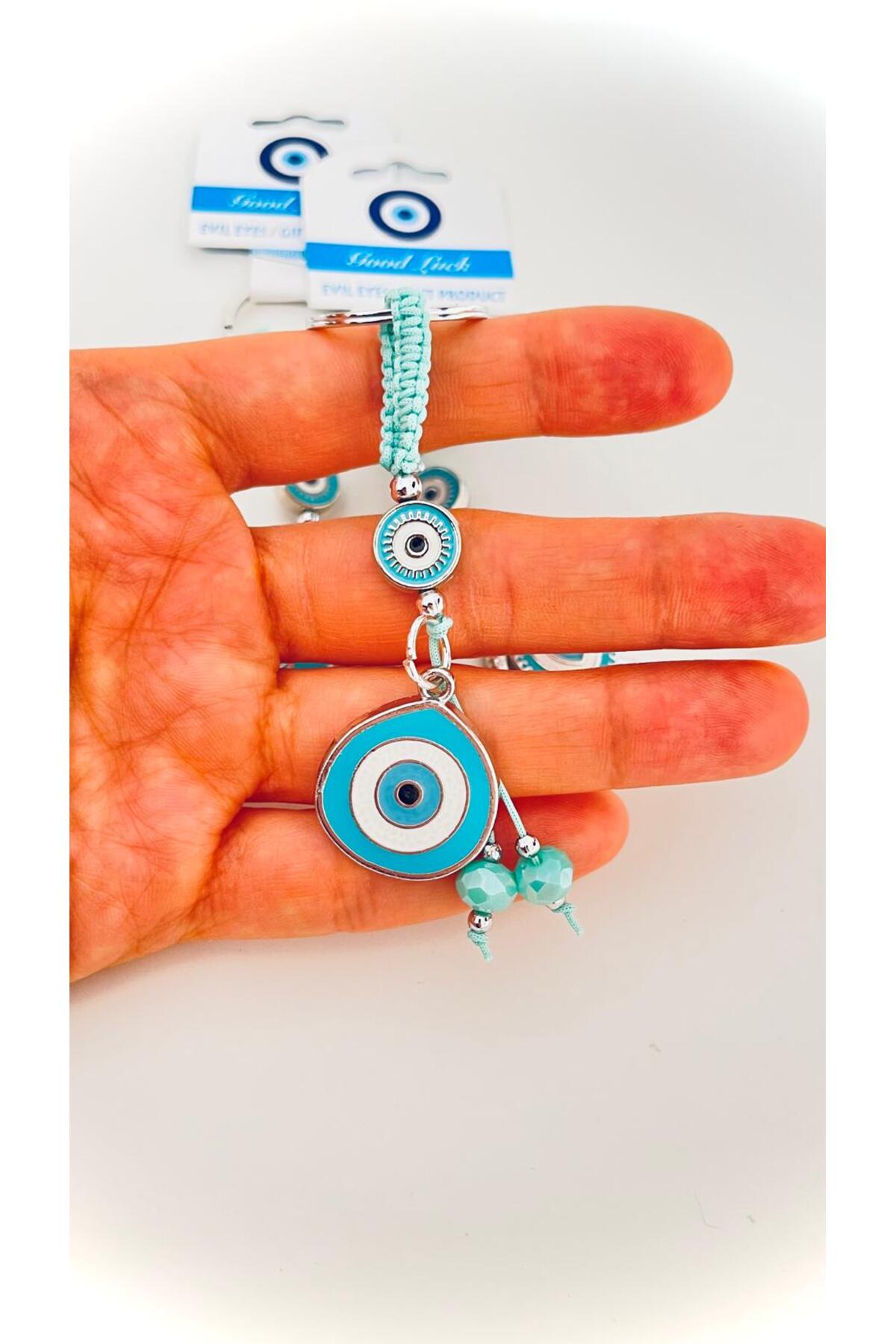 Abigail Silver-Plated Evil Eye Keychain - Turquoise Teardrop Evil Eye