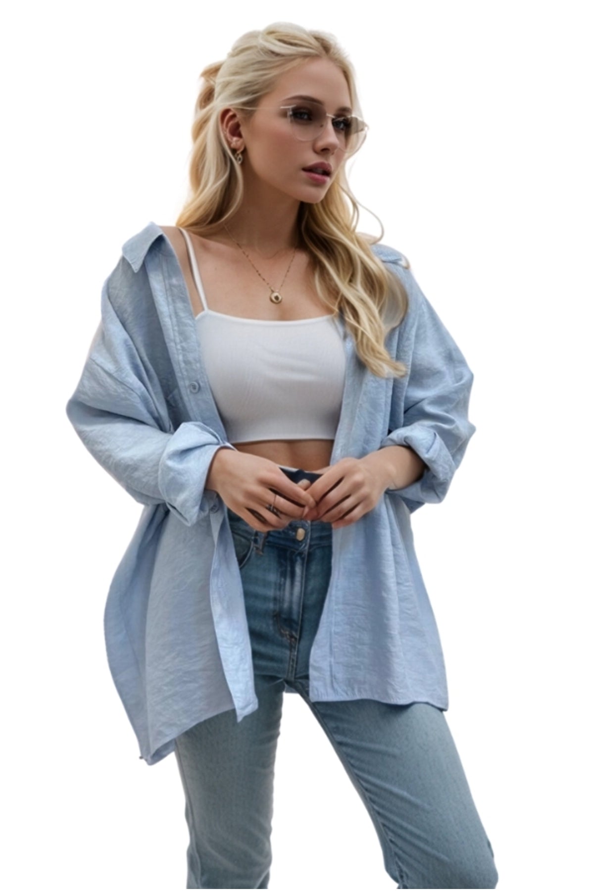 Georgia Women's Oversized Long Sleeve Shirt - Sky Blue