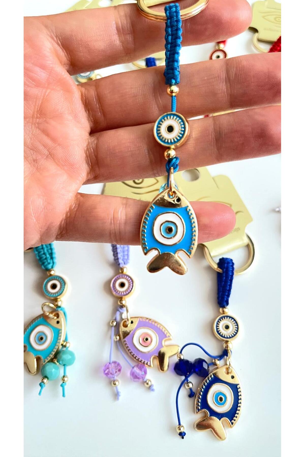 Ivy Gold-Plated Evil Eye Keychain - Blue Fish Design