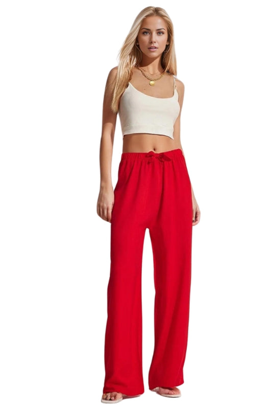 Bethany Women's Viscose High Waist Palazzo Pants - Red