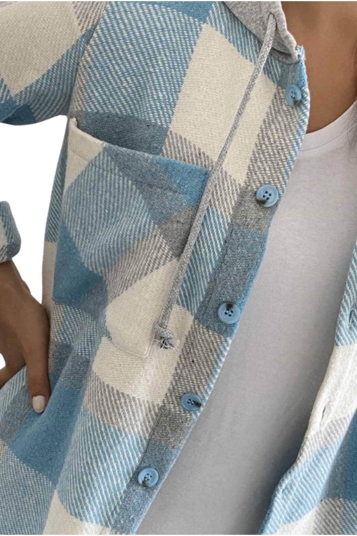 Madeline Women's Hooded Plaid Shacket - Blue