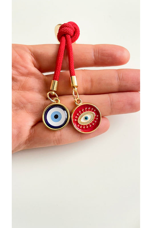Rose Evil Eye Cord Keychain - Red Evil Eye