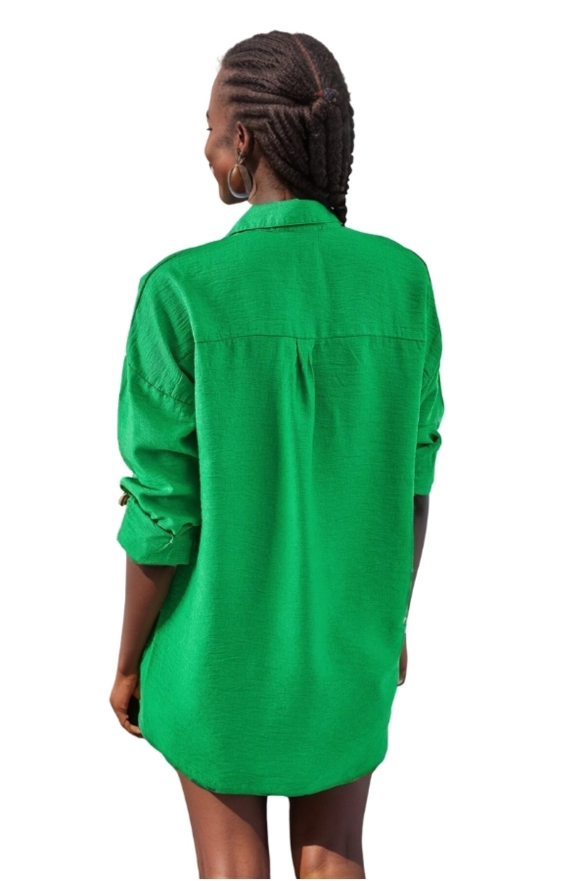 Natasha Women's Embroidered Oversized Shirt - Grass Green Print