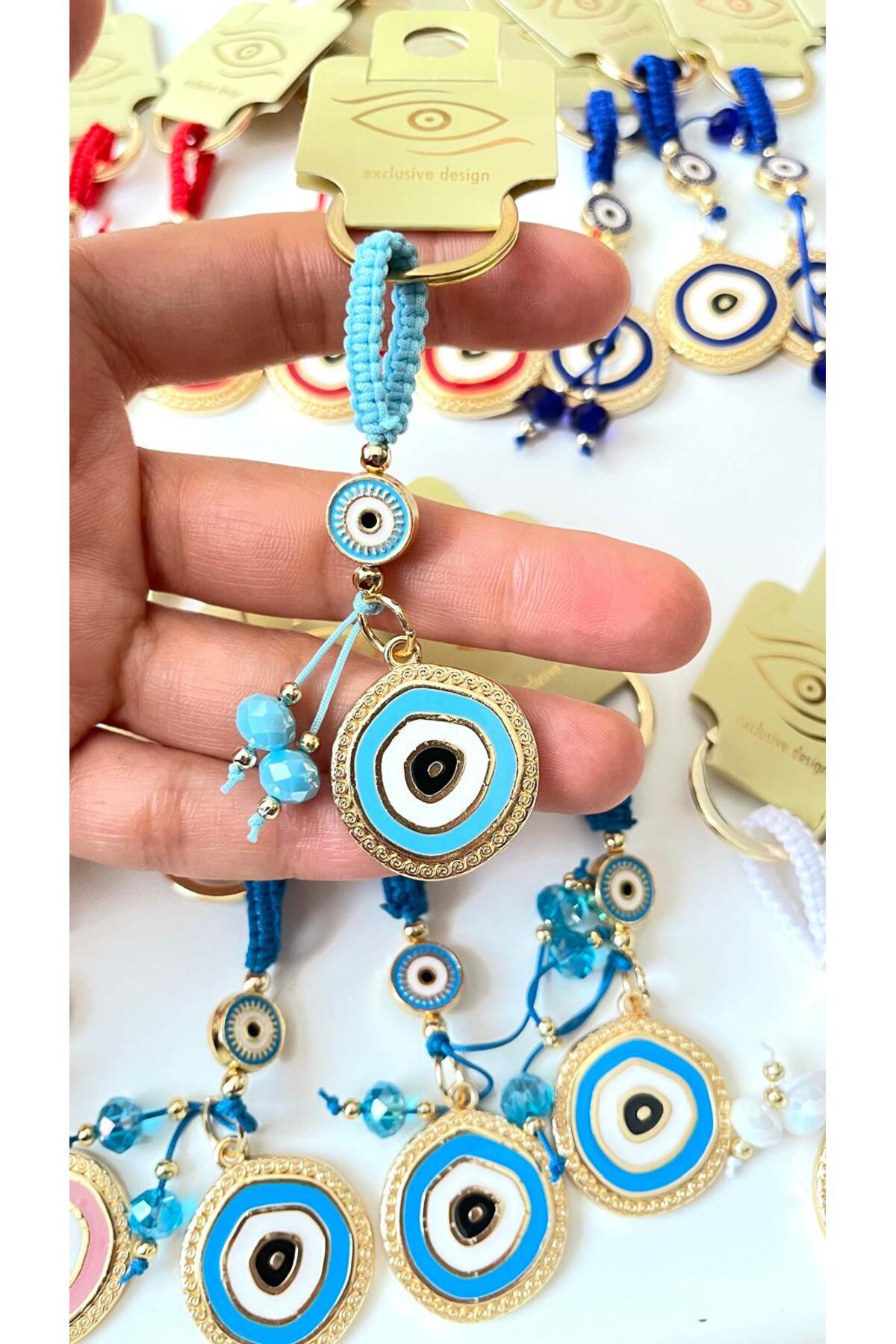 Brianna Gold-Plated Evil Eye Bead Keychain - Baby Blue Evil Eye Design 2