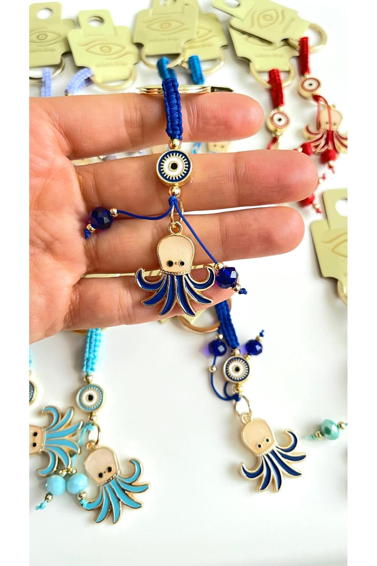 Ivy Gold-Plated Evil Eye Keychain - Navy Octopus Design