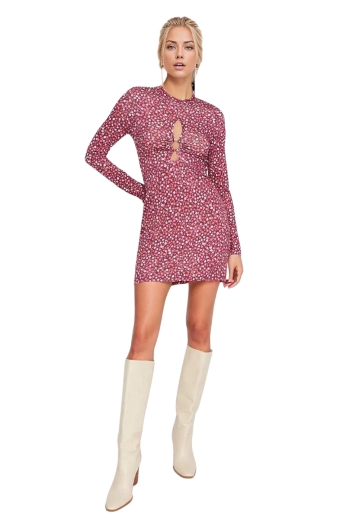 Naomi Women's Floral Knit Mini Dress - Plum