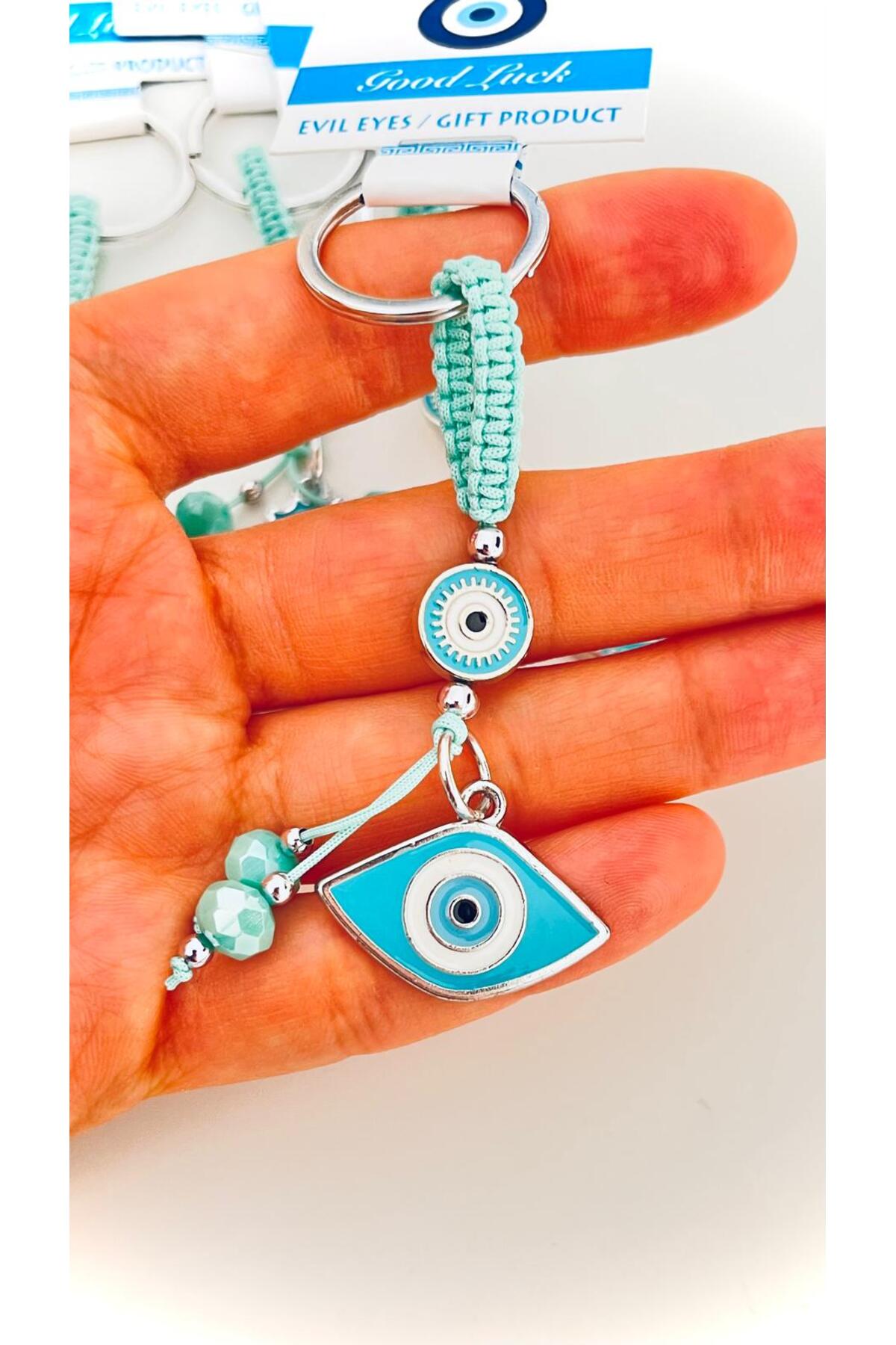 Abigail Silver-Plated Evil Eye Keychain - Turquoise Oval