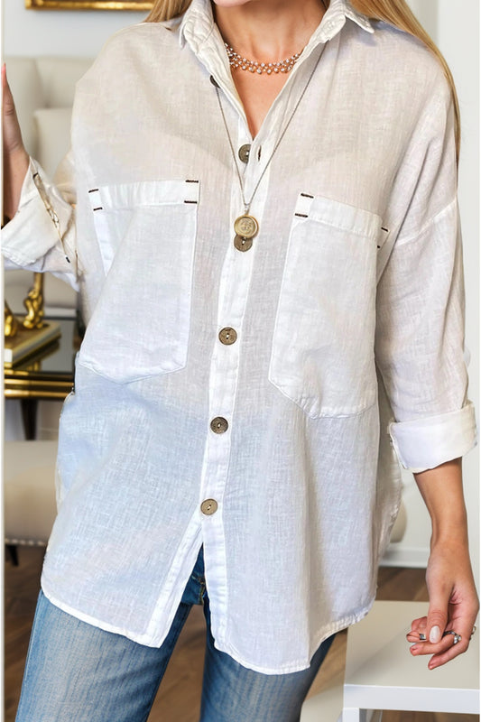 Jasmine Women's Cotton-Linen Blend Oversized Longline Button-Up Shirt - Ivory