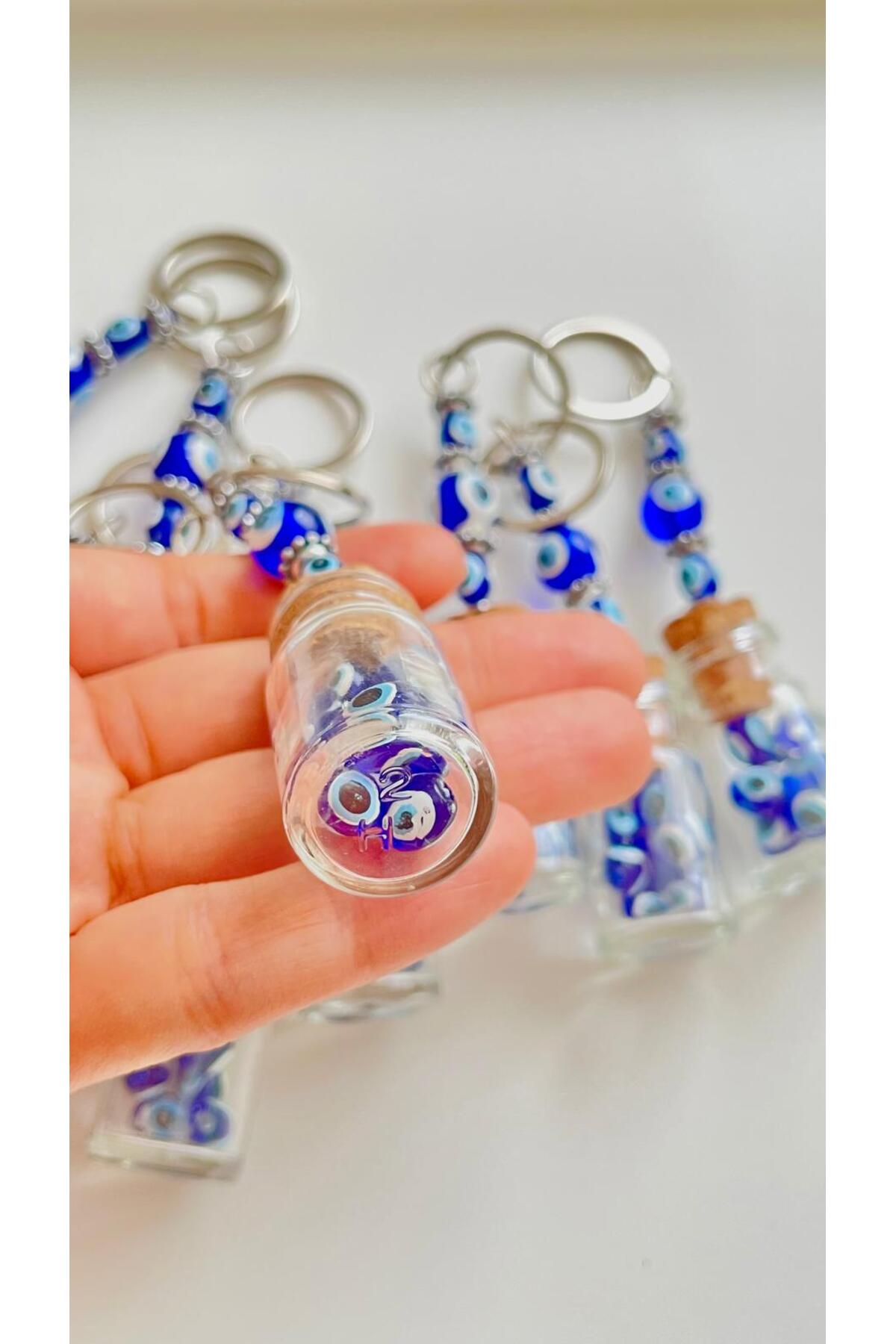 Violet Evil Eye Bottle Wish Box Keychain - Blue