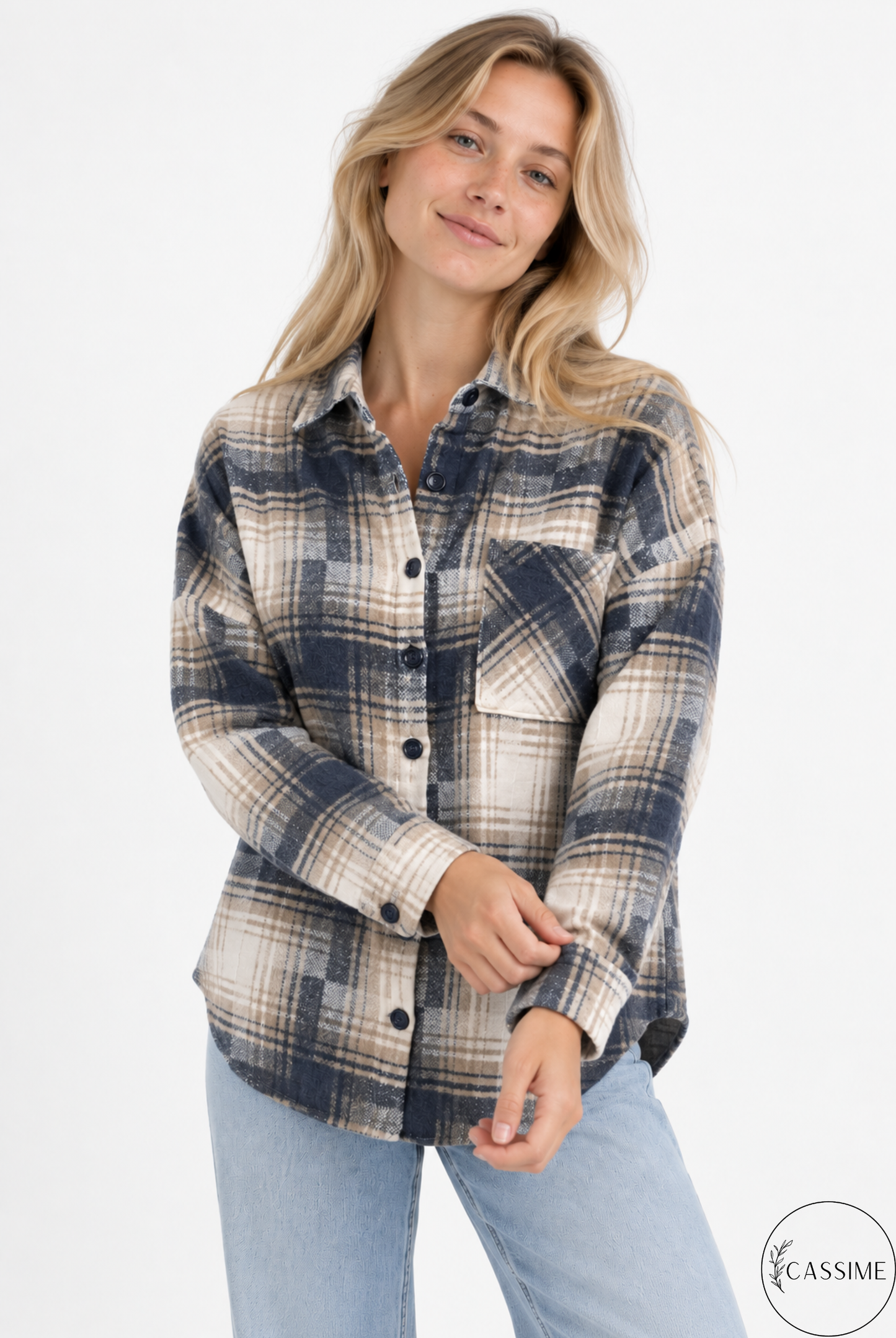 Tony Dark Blue Brown Cotton Plaid Shacket