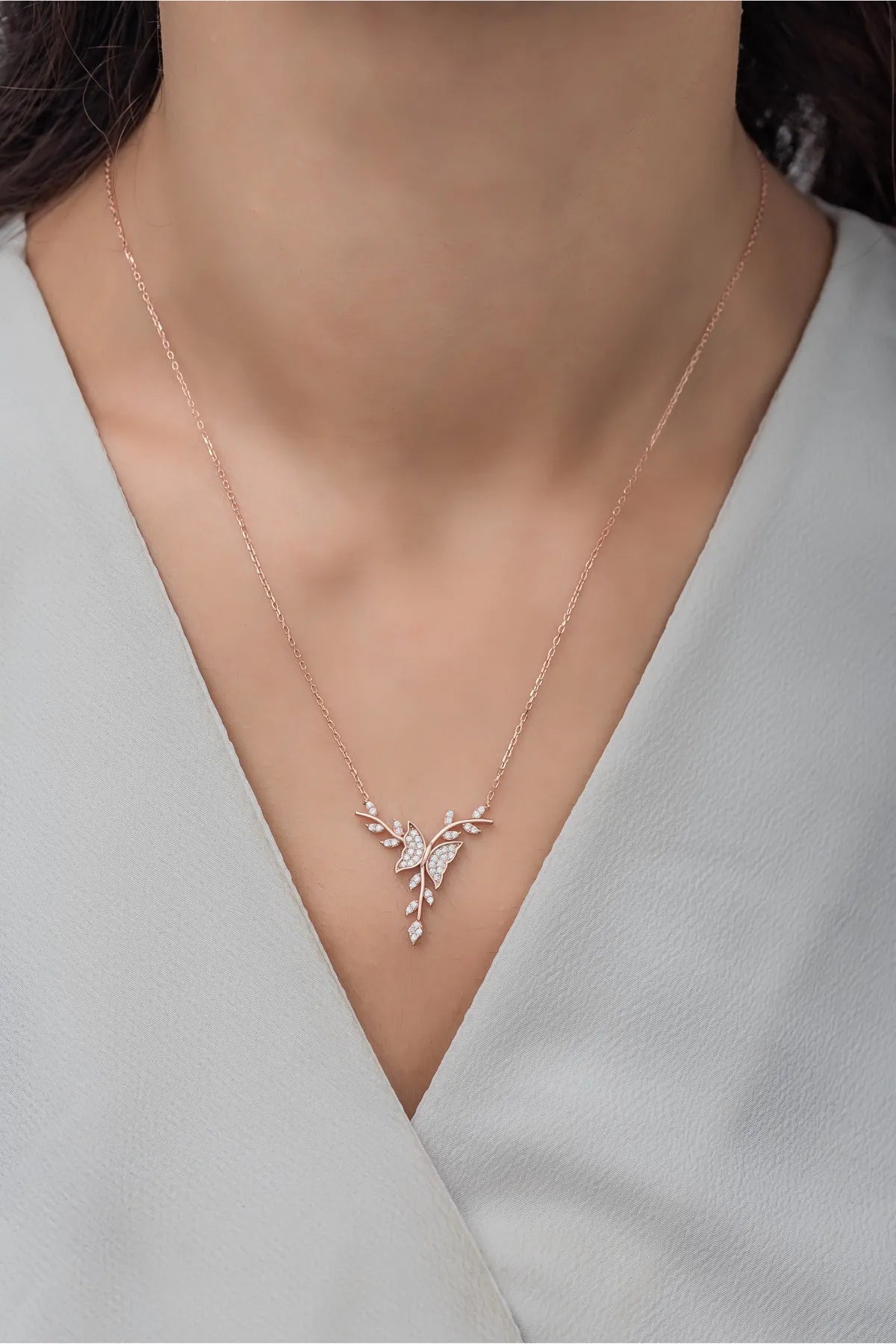 925 Sterling Silver Rose Butterfly Necklace