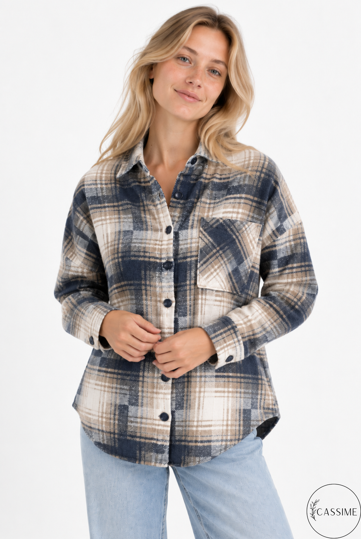 Tony Dark Blue Brown Cotton Plaid Shacket