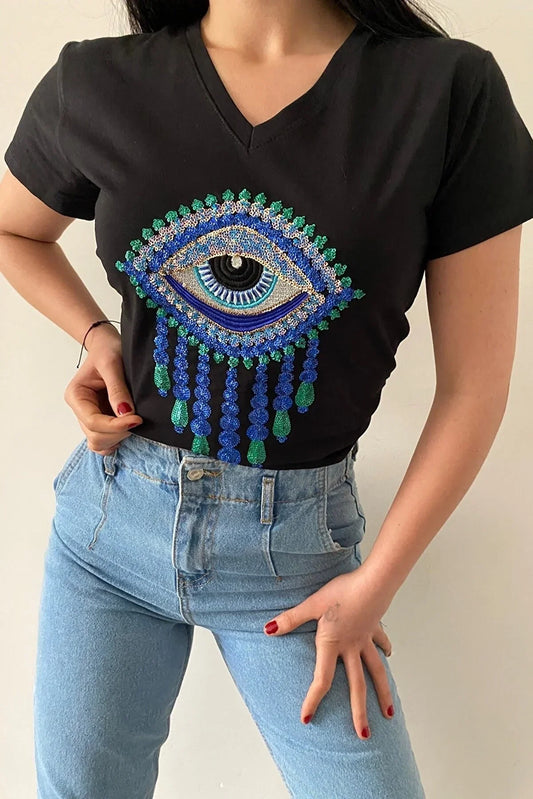 Tilda Black Evil Eye Cotton T-Shirt