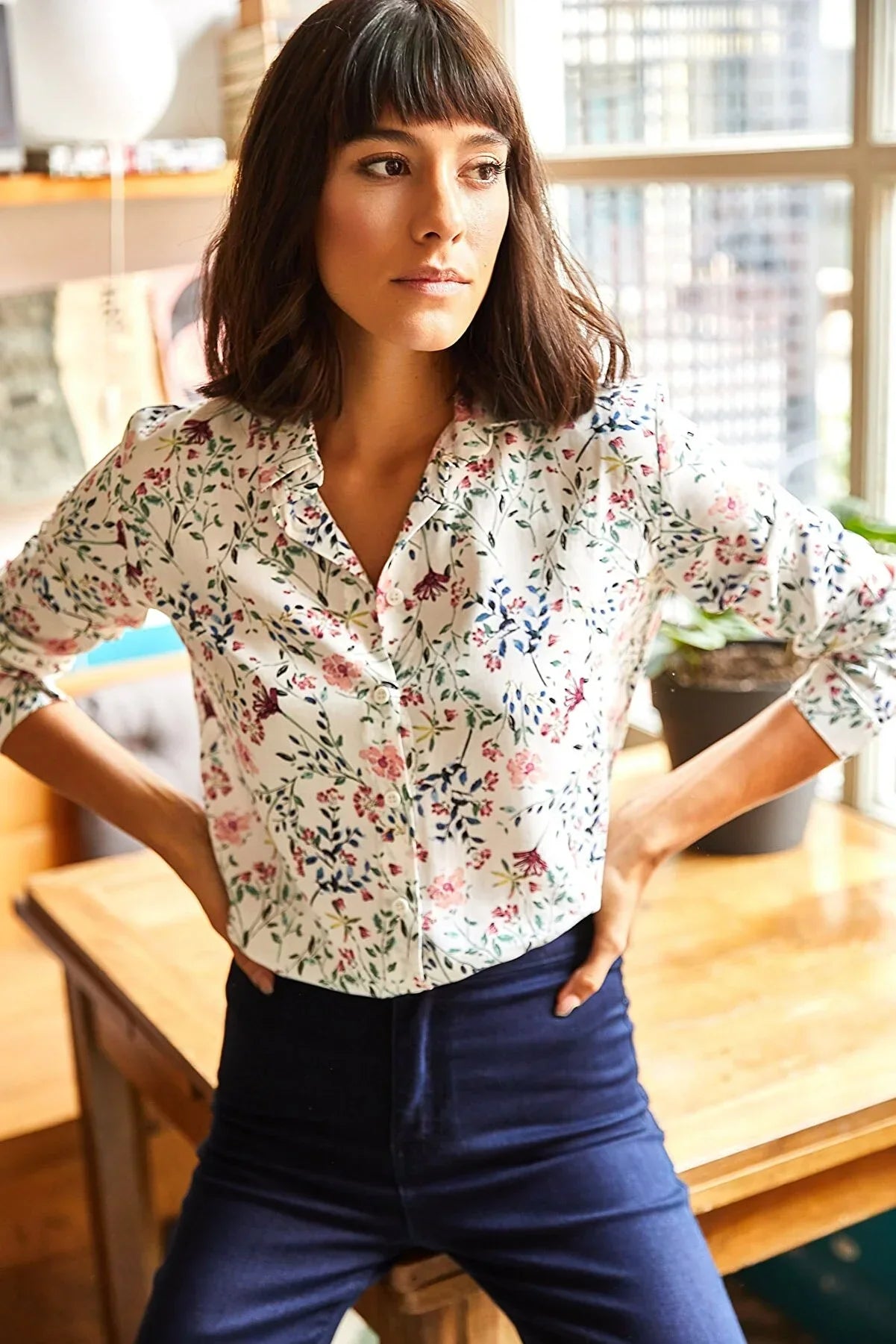 Sophia Pink Floral Button Down Shirt
