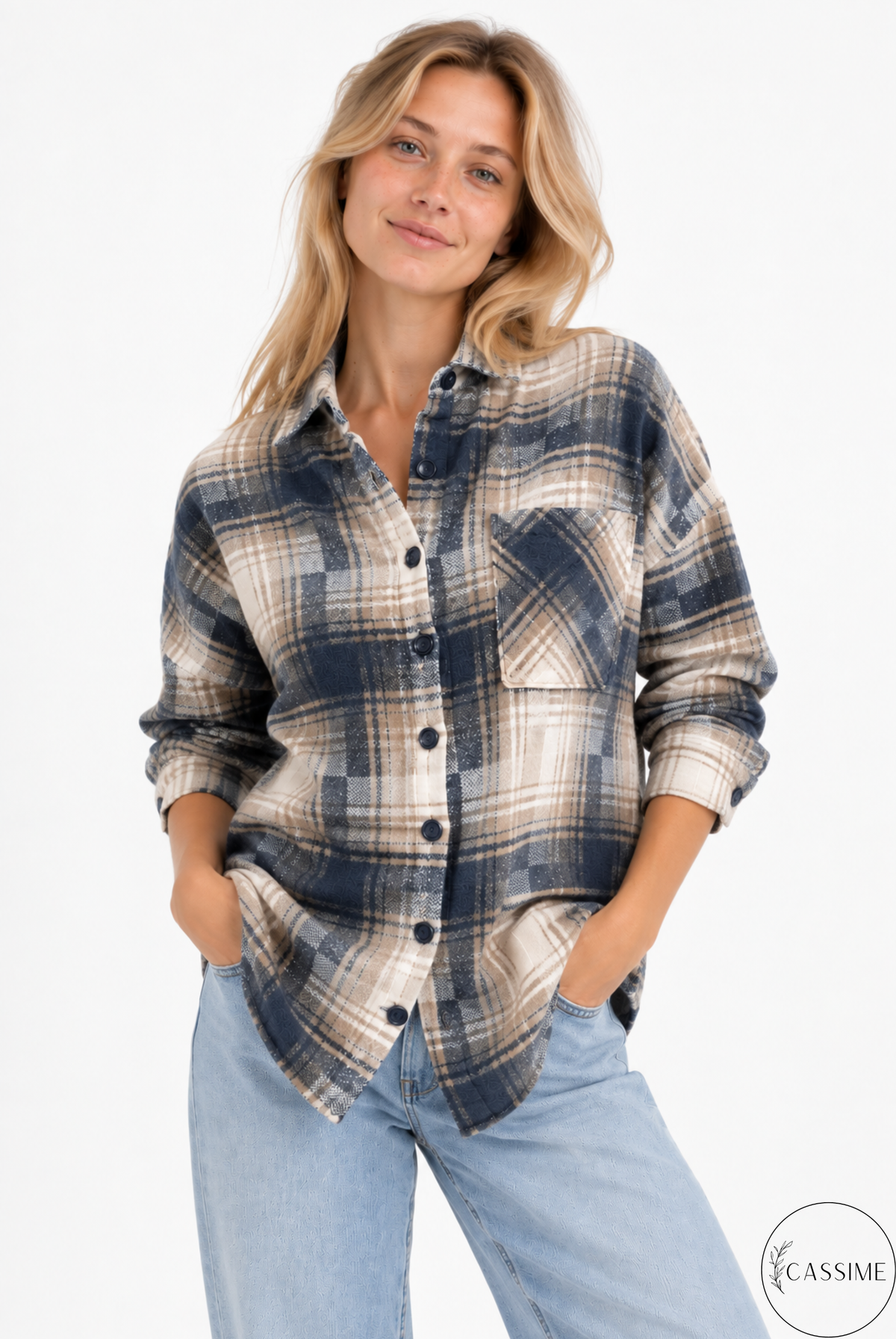 Tony Dark Blue Brown Cotton Plaid Shacket