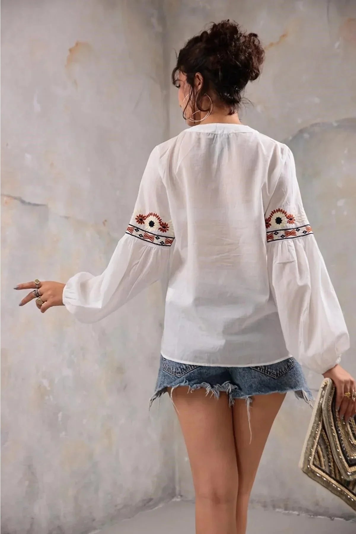 Ethnic Rustic Embroidered Cotton Blouse