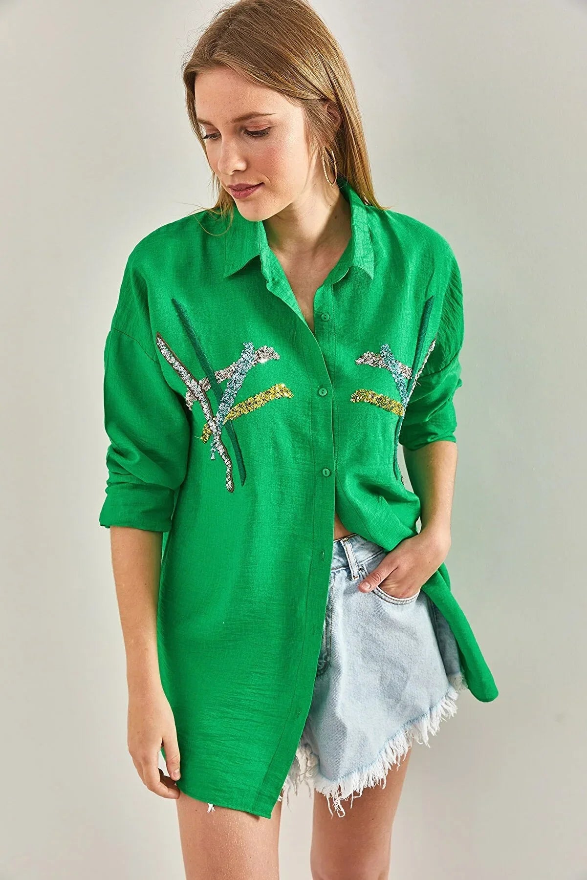 Cotton Beige Designer Sequin Blouse