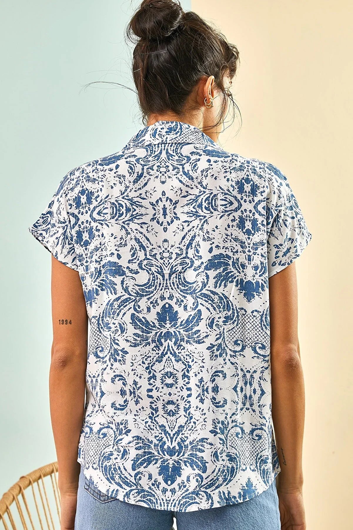Beverly Blue Floral Short Sleeve Button-Down Shirt