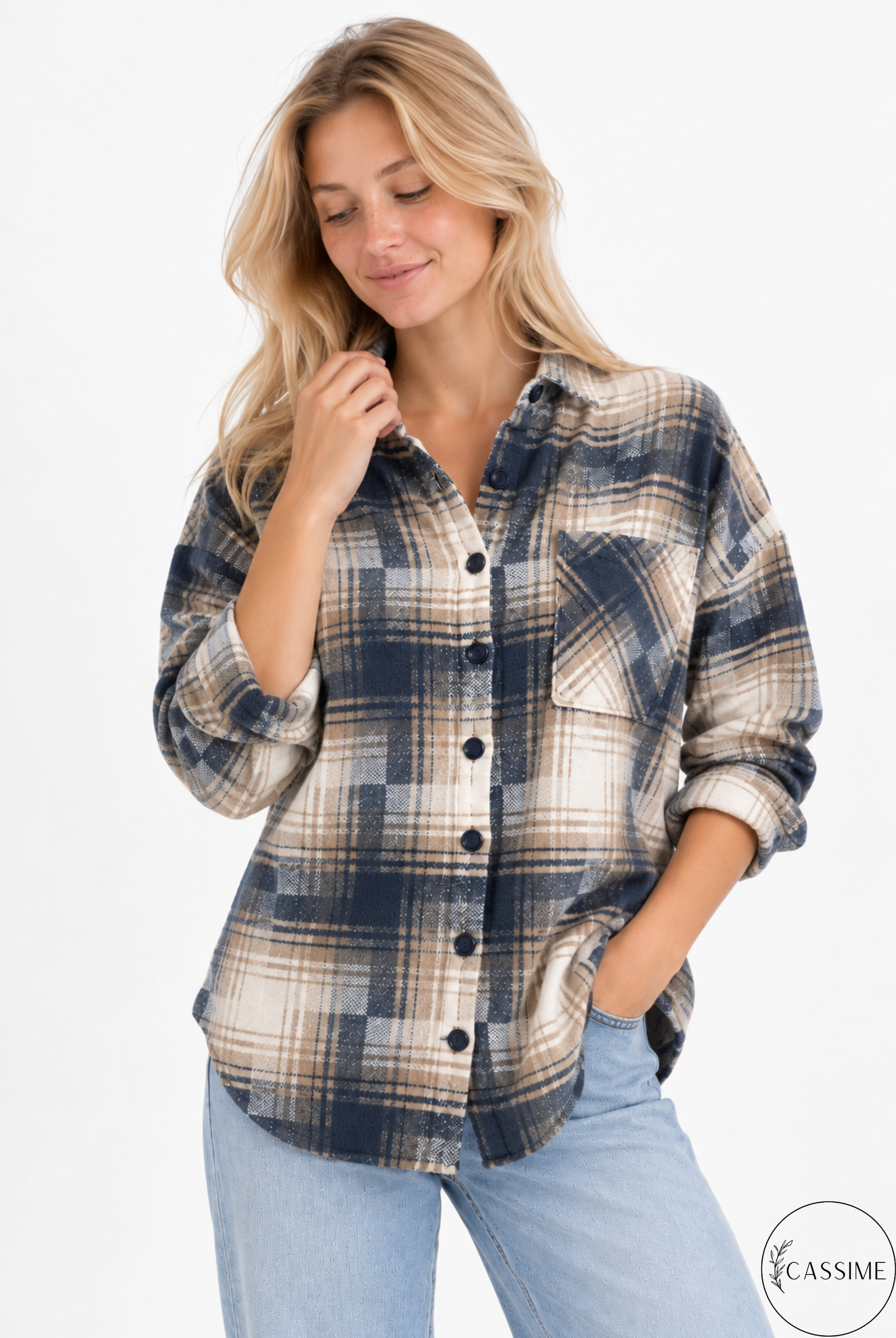 Tony Dark Blue Brown Cotton Plaid Shacket