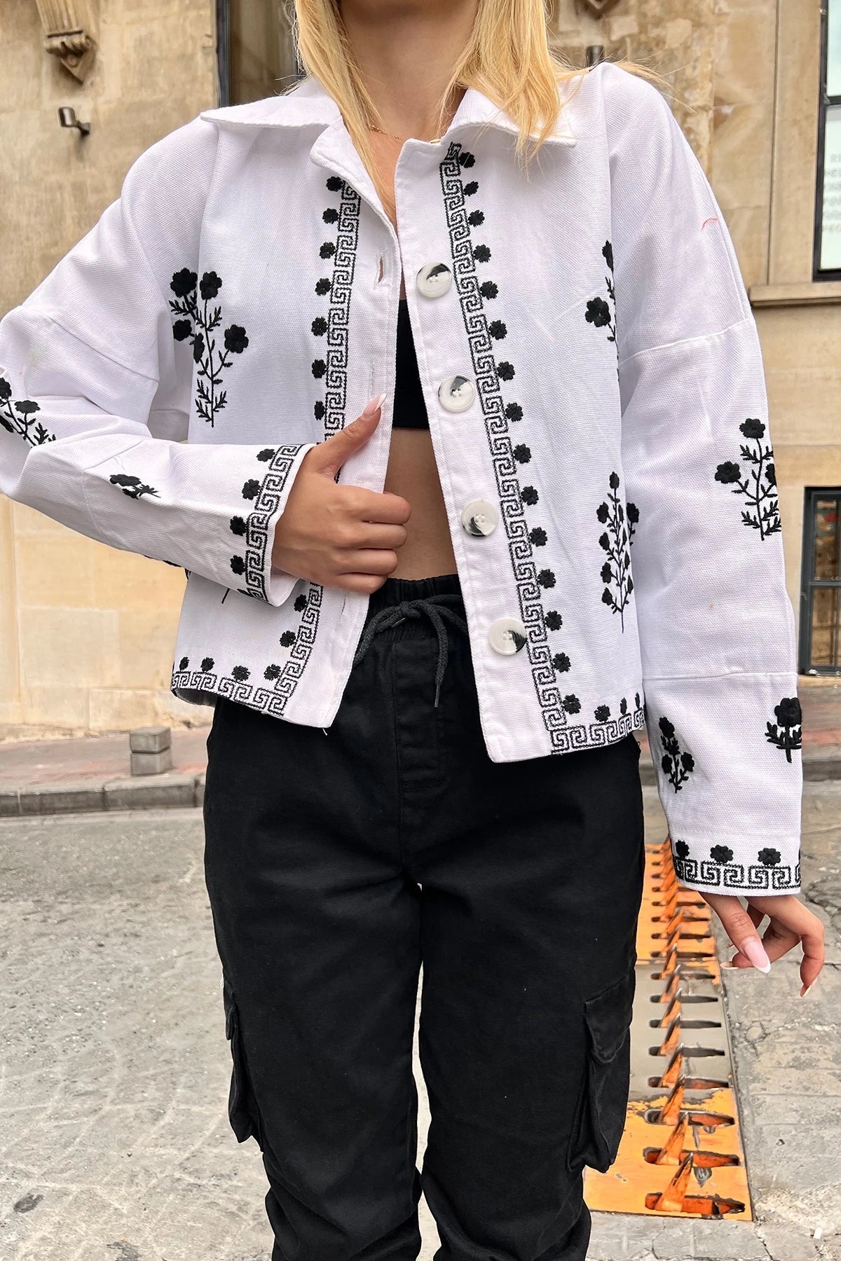 Isla White Embroidered Cotton Jacket