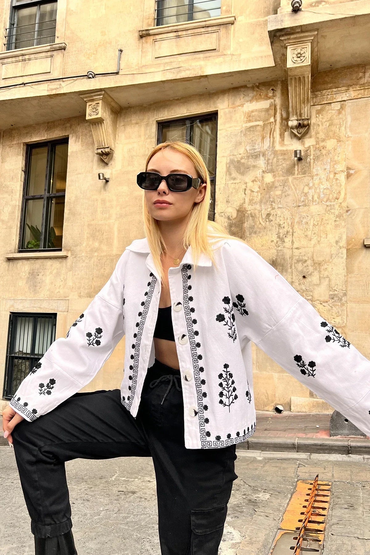 Isla White Embroidered Cotton Jacket