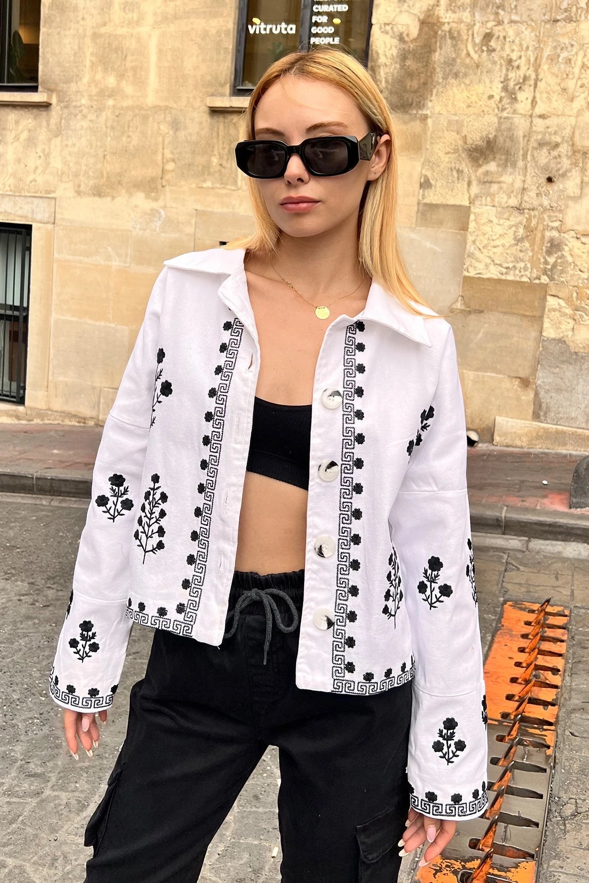 Isla White Embroidered Cotton Jacket