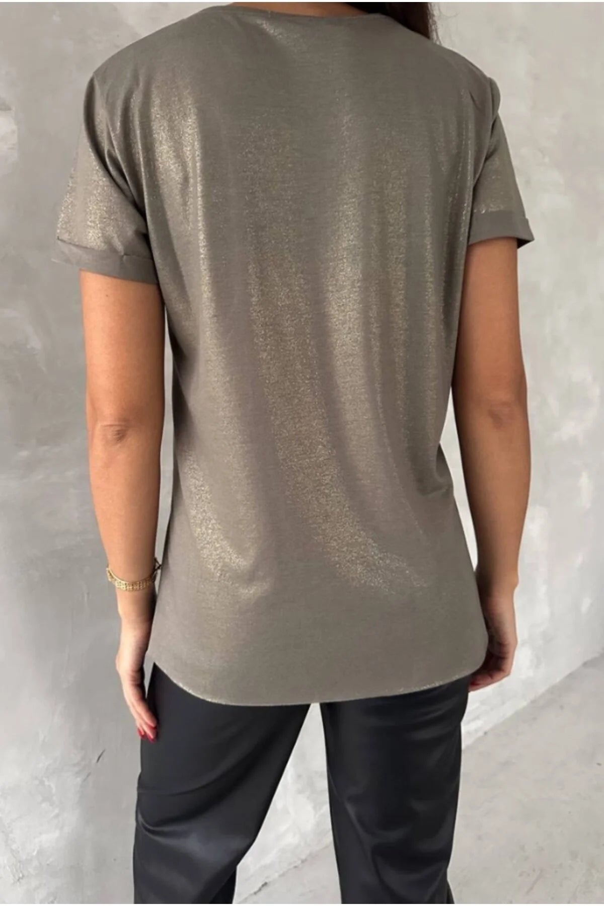 Janine Gold Glitter V-Neck T-shirt