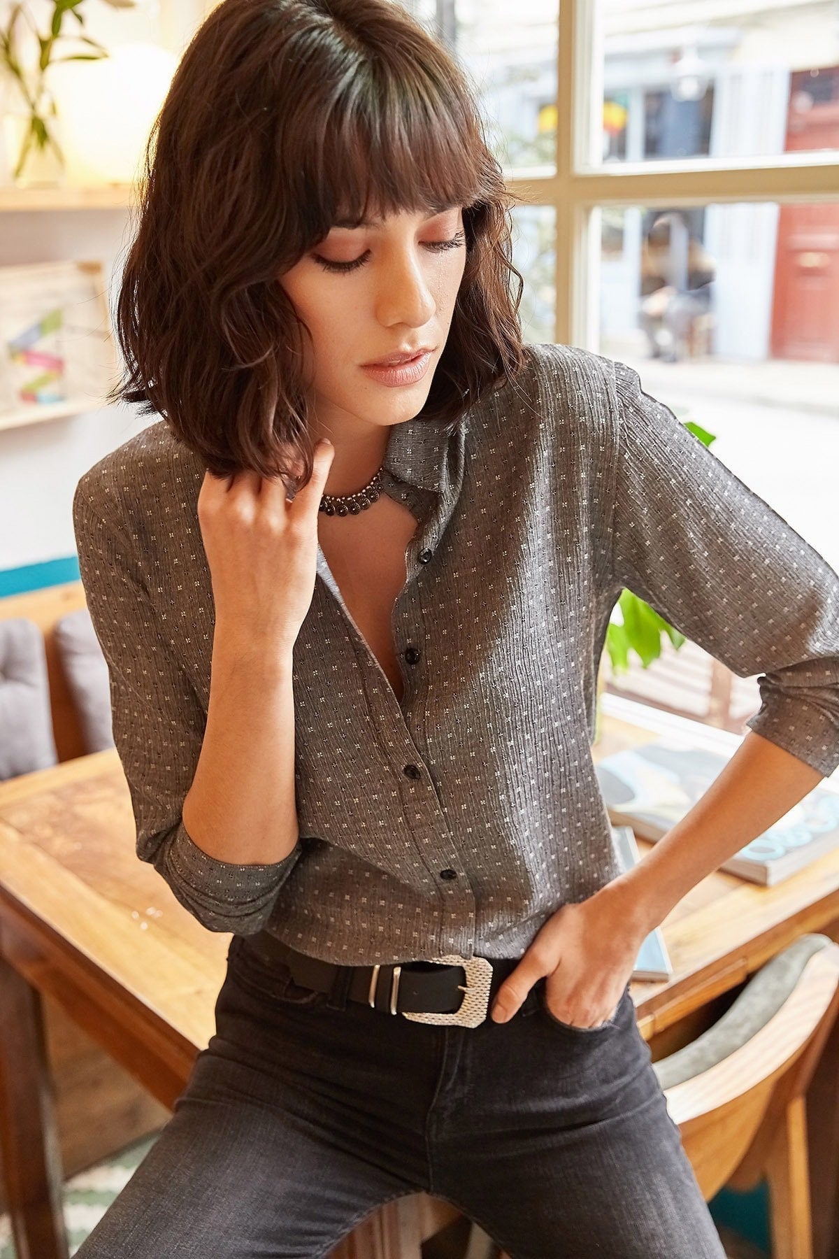 Eleanor Gray Designer Long Sleeved Blouse