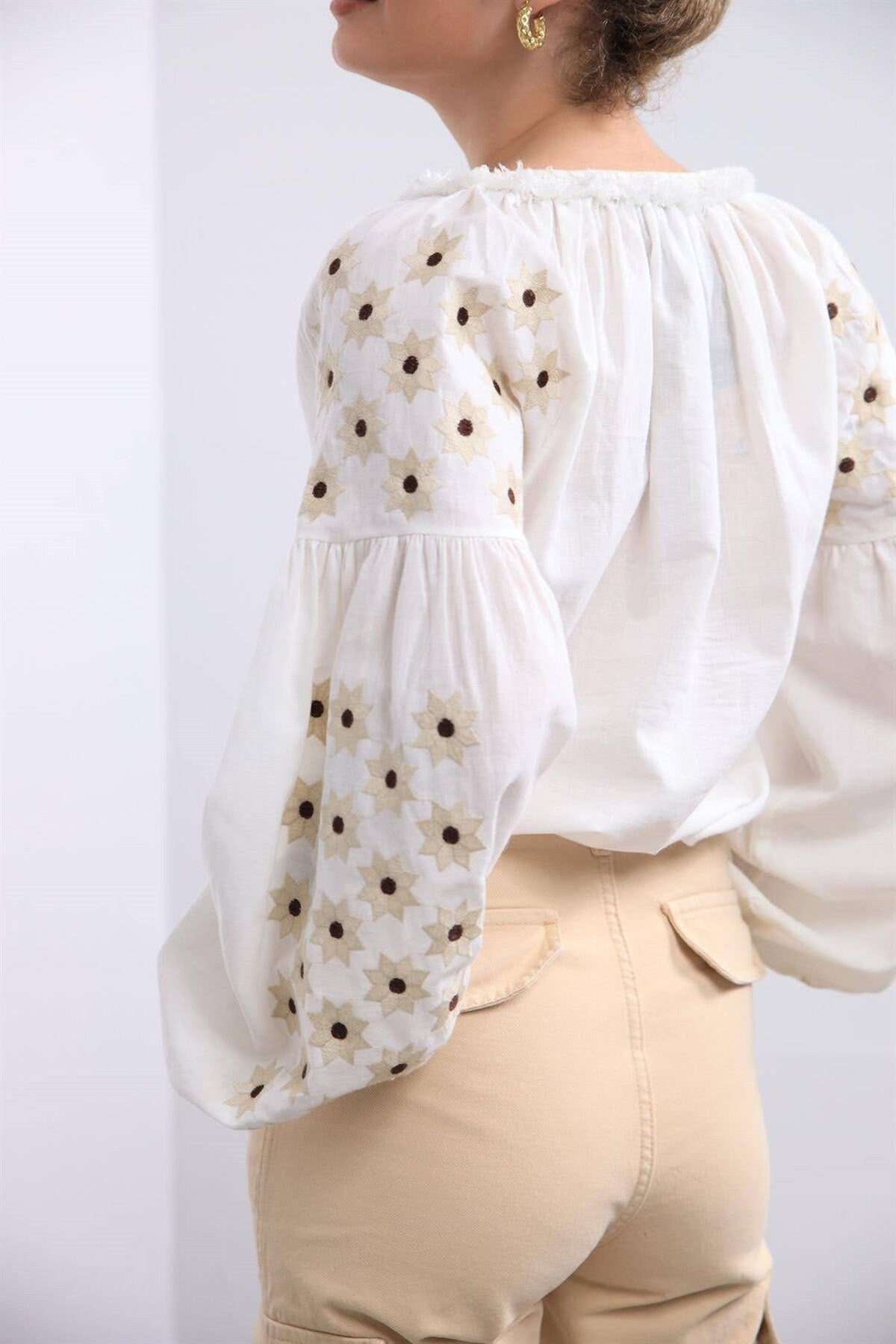 Katherine Ecru Floral Star Embroidered Ukrainian Blouse