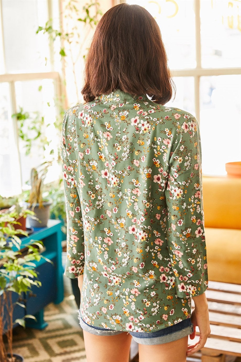 Sophia Green Floral Button Down Shirt