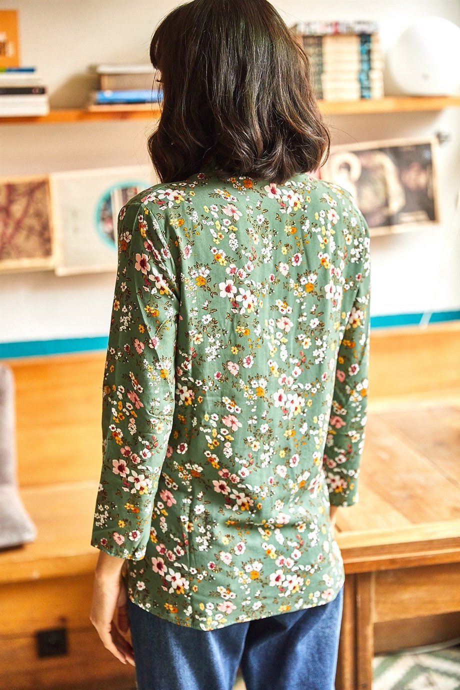 Sophia Green Floral Button Down Shirt