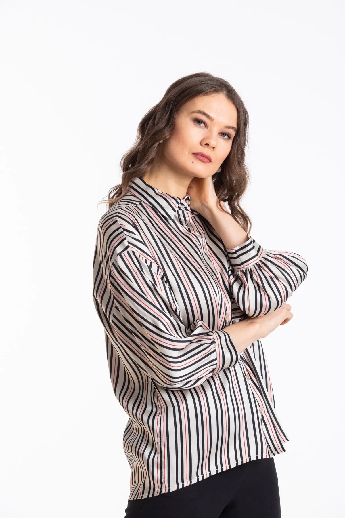 Striped Satin Button-Down Shirt