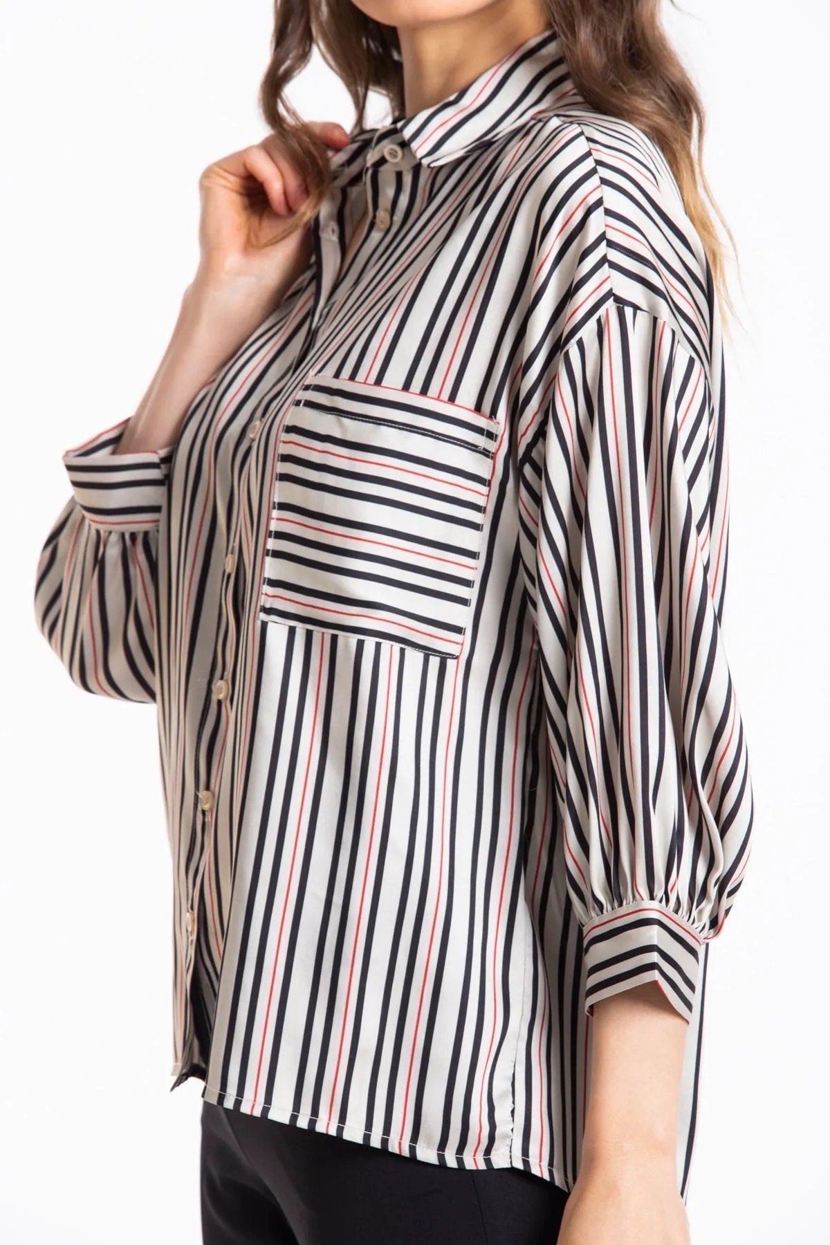 Striped Satin Button-Down Shirt