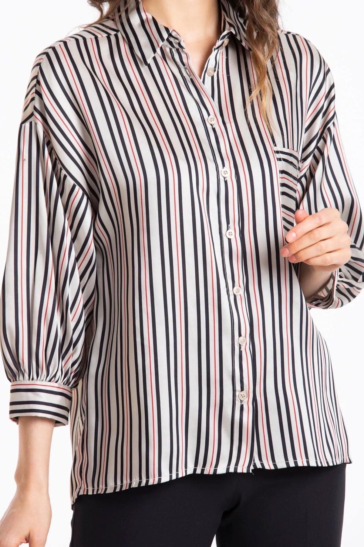 Striped Satin Button-Down Shirt