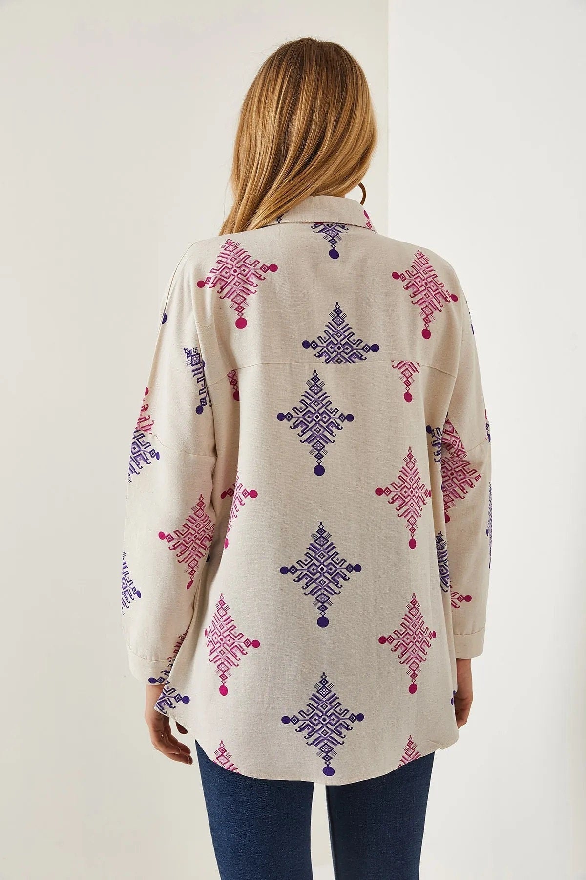 Lola Geometric Print Linen Button Down Shirt