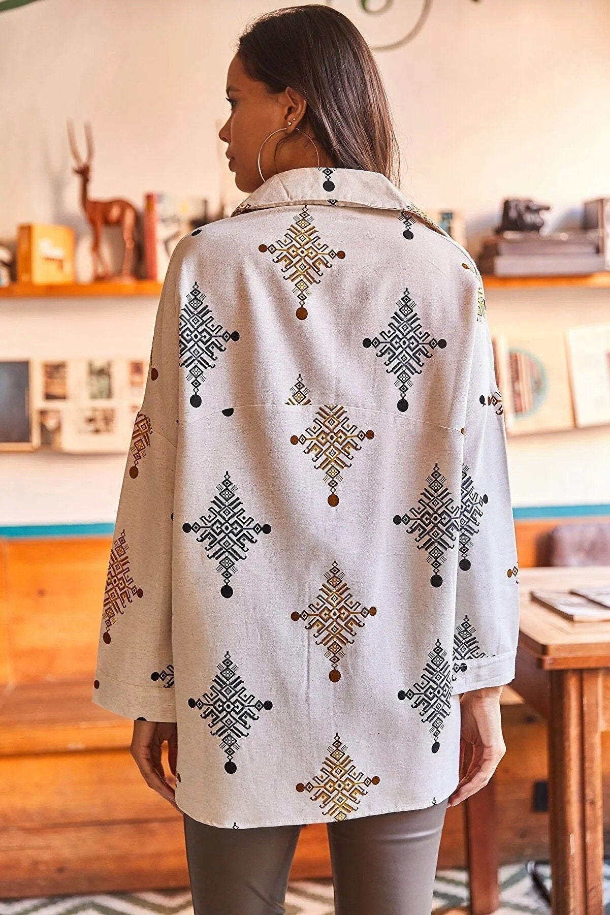 Lola Geometric Print Linen Button Down Shirt