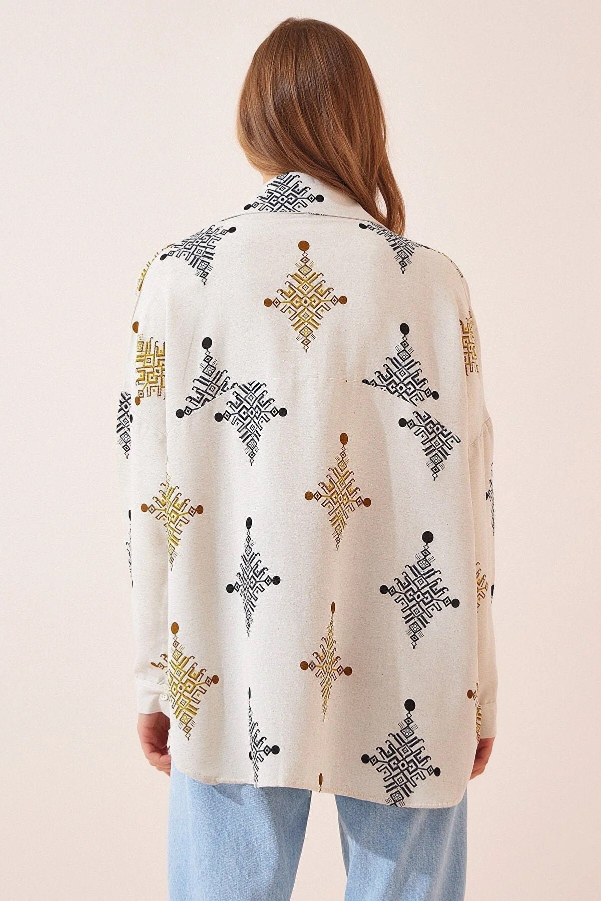 Lola Geometric Print Linen Button Down Shirt