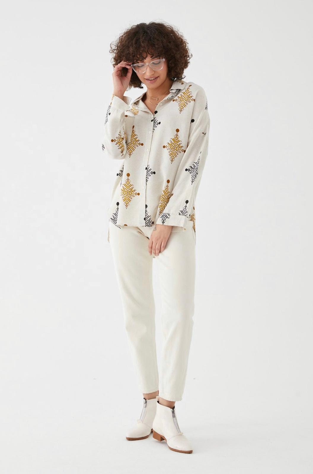 Lola Geometric Print Linen Button Down Shirt