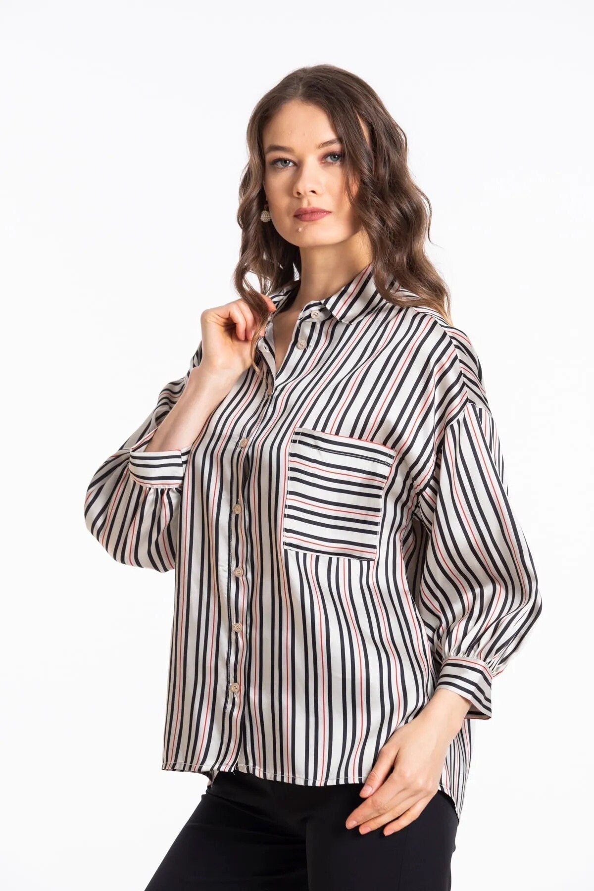 Striped Satin Button-Down Shirt