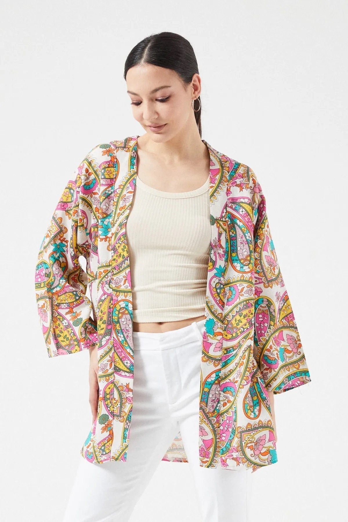 Patricia Ethnic Colorful Linen Kimono