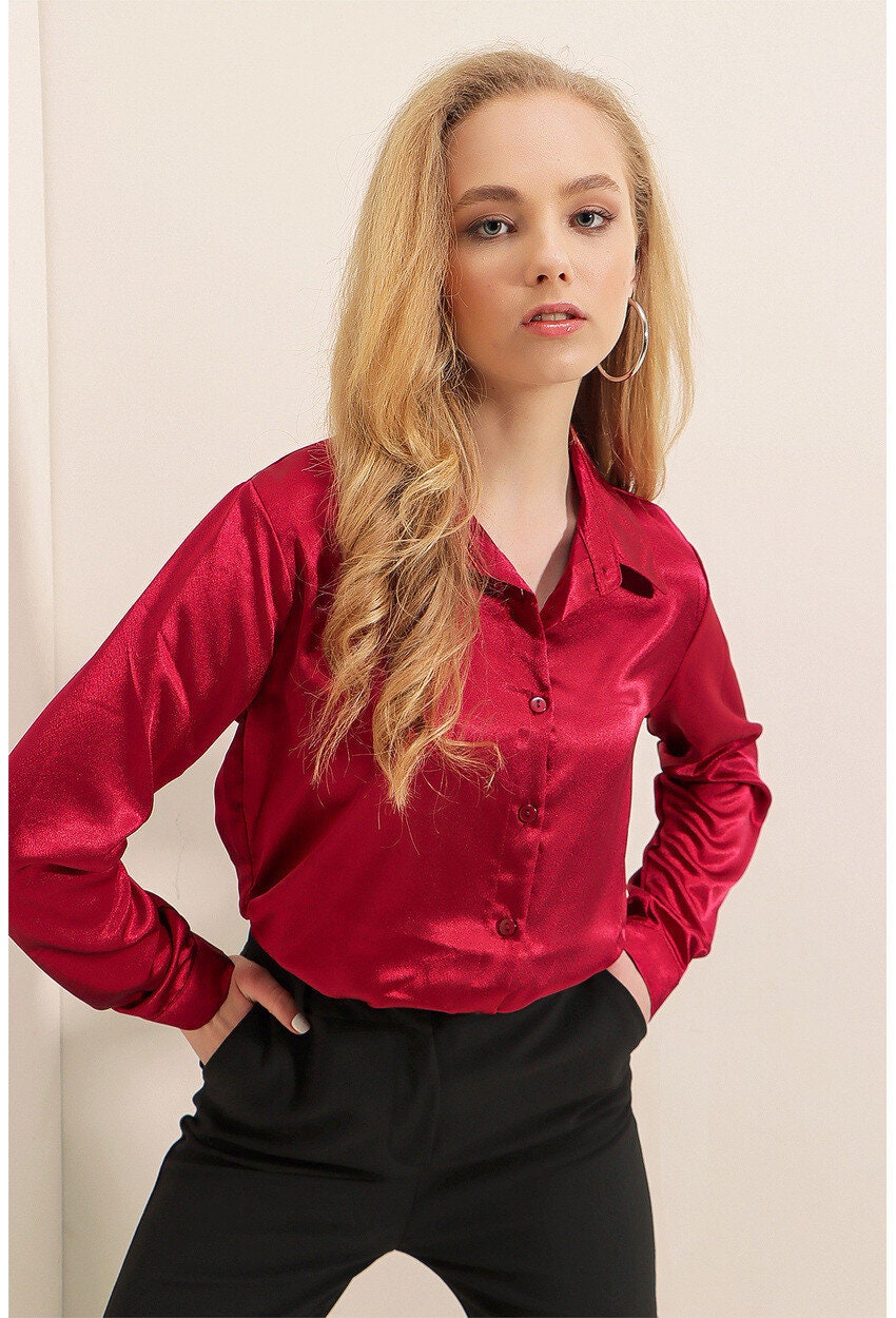 Belinda White Satin Button-Down Shirt