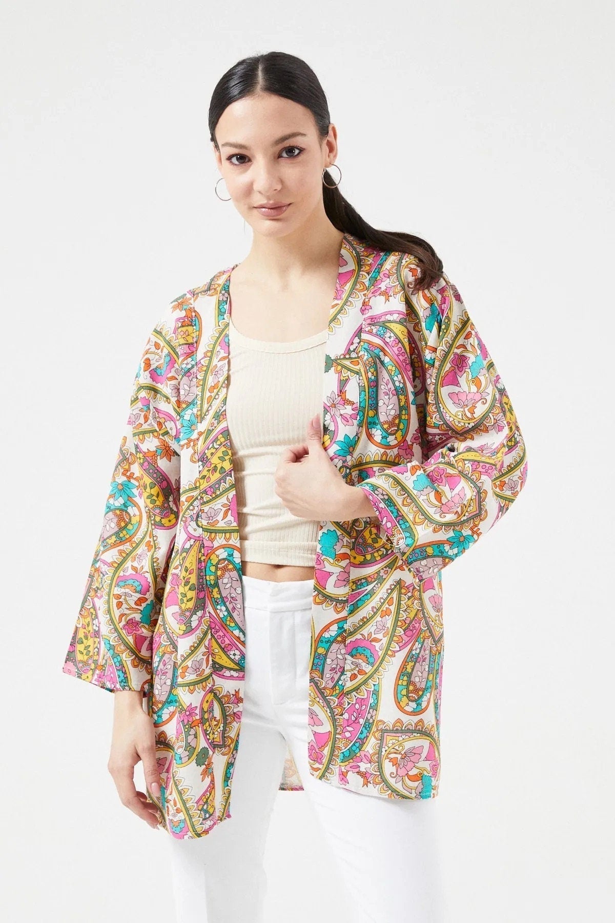 Patricia Ethnic Colorful Linen Kimono