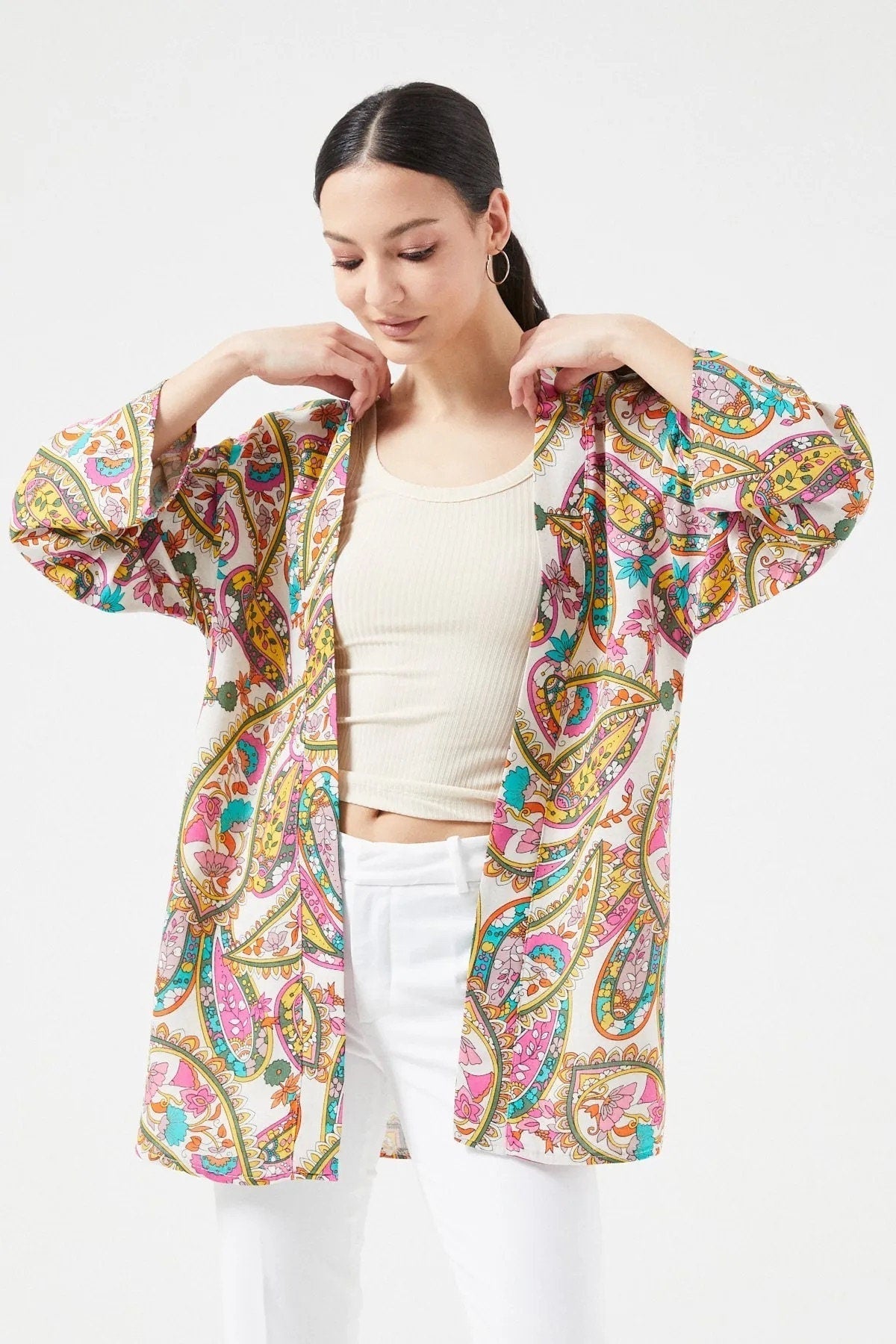 Patricia Ethnic Colorful Linen Kimono