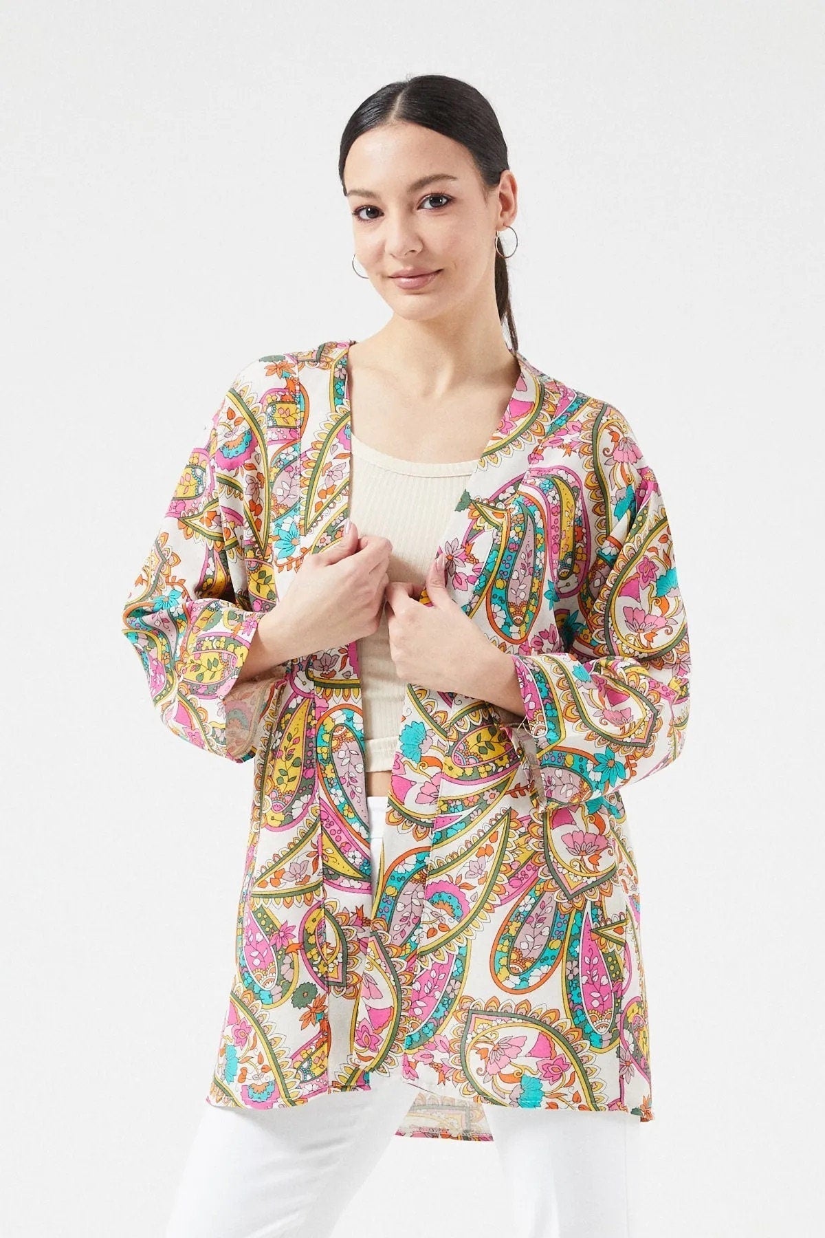 Patricia Ethnic Colorful Linen Kimono