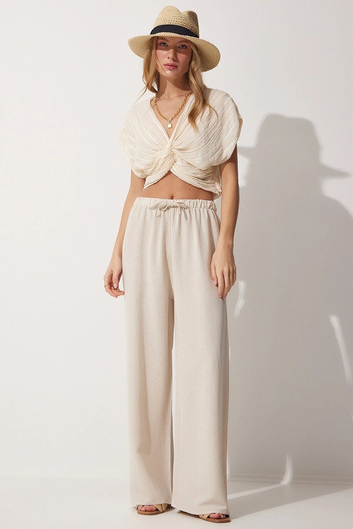 Clara Turquoise Wide Leg Linen Pants