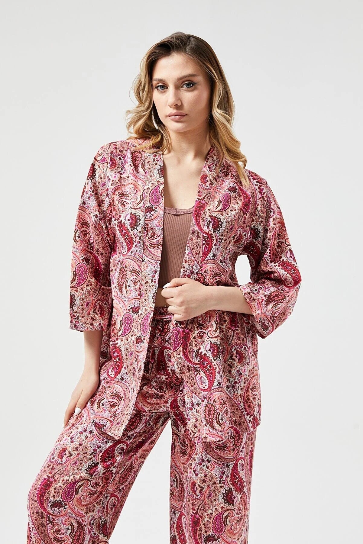 Patricia Red Paisley Linen Kimono Cardigan