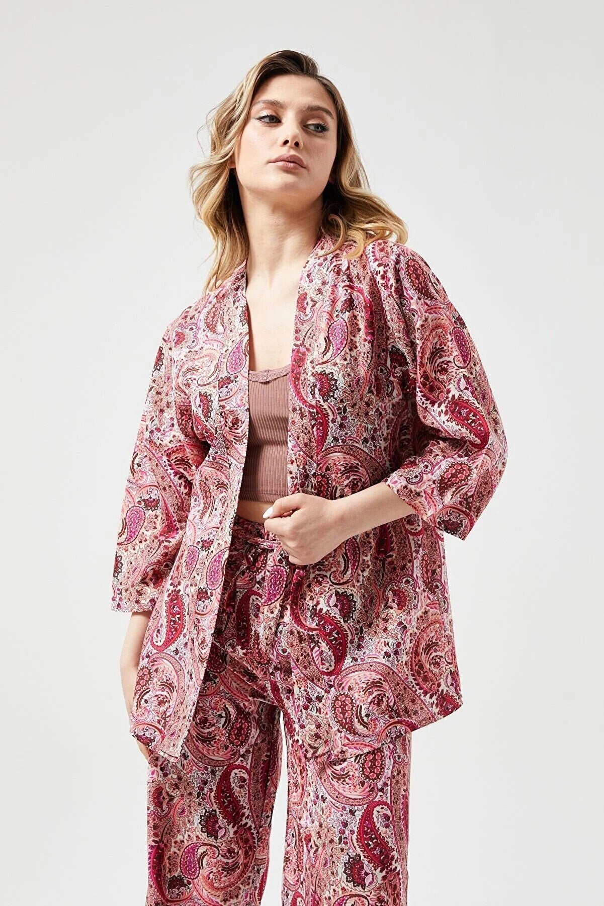 Patricia Red Paisley Linen Kimono Cardigan