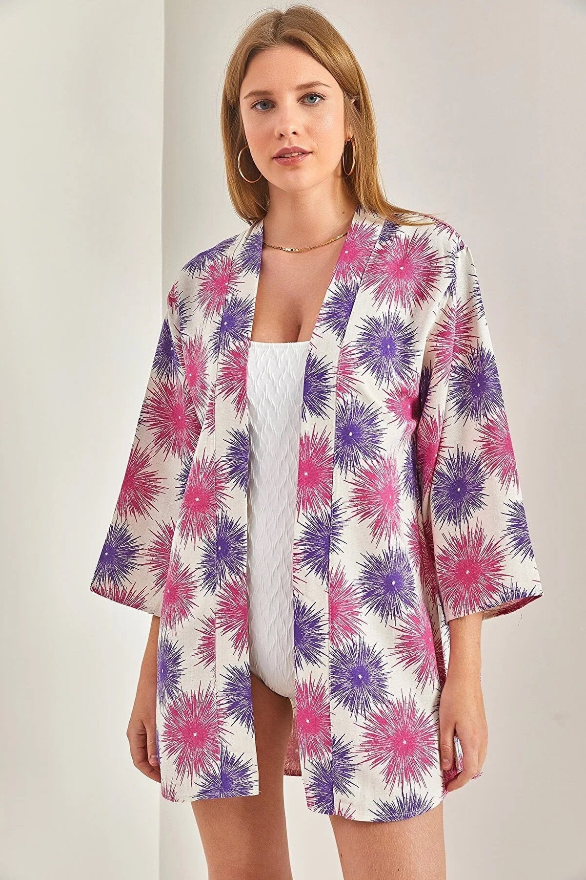 Patricia Pink Purple Colorful Linen Kimono